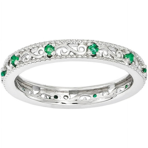Created Emerald Sterling Silver Ring
