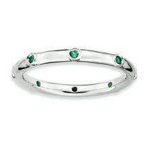 Created Emerald Sterling Silver Ring