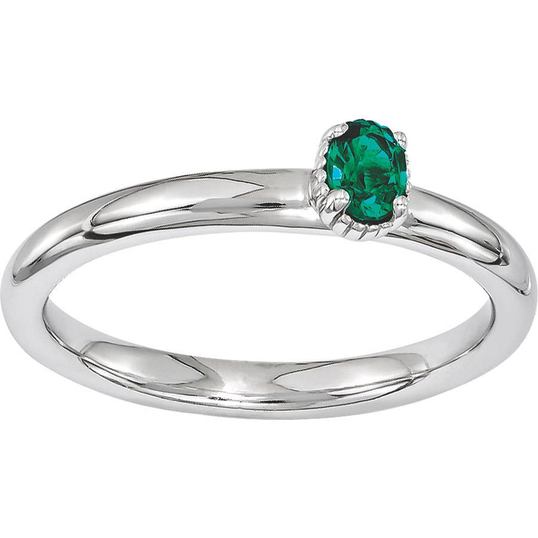 Created Emerald Sterling Silver Single-Stone Ring