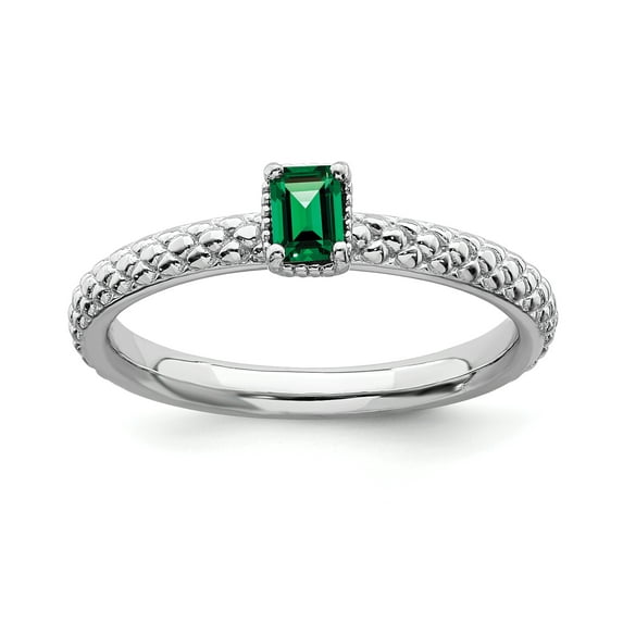 Created Emerald Sterling Silver Single-Stone Ring