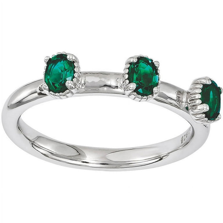 Sterling Silver Stackable Expressions Square Created Emerald Diamond Ring Sterling Silver Stackable Expressions Square Created Emerald Diamond Ring