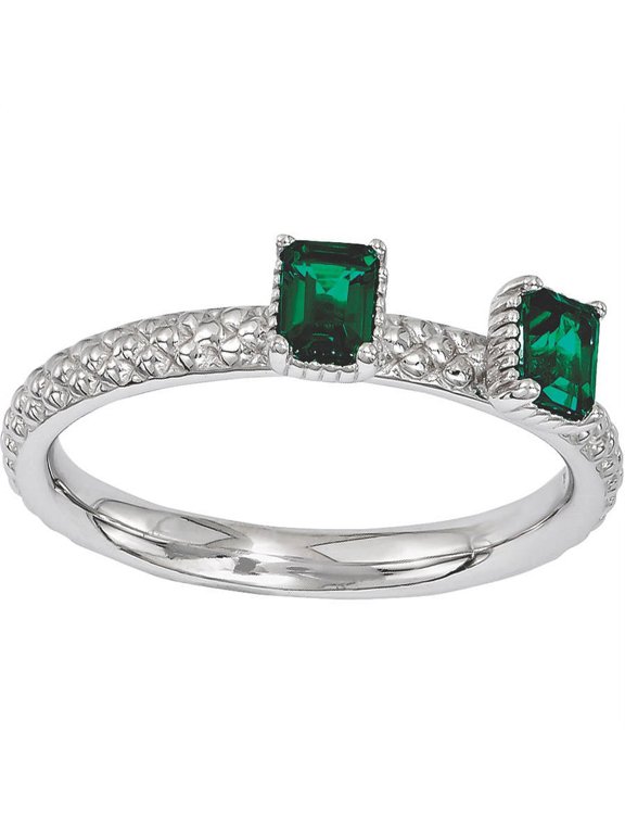 Created Emerald Sterling Silver Two-Stone Ring