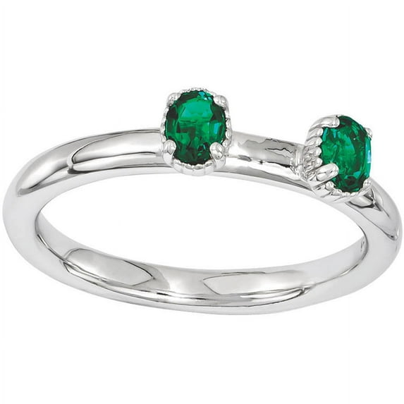 Created Emerald Sterling Silver Two-Stone Ring