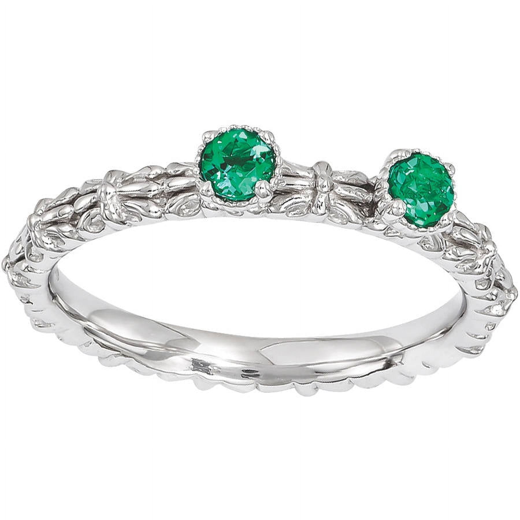 Created Emerald Sterling Silver Two-Stone Ring