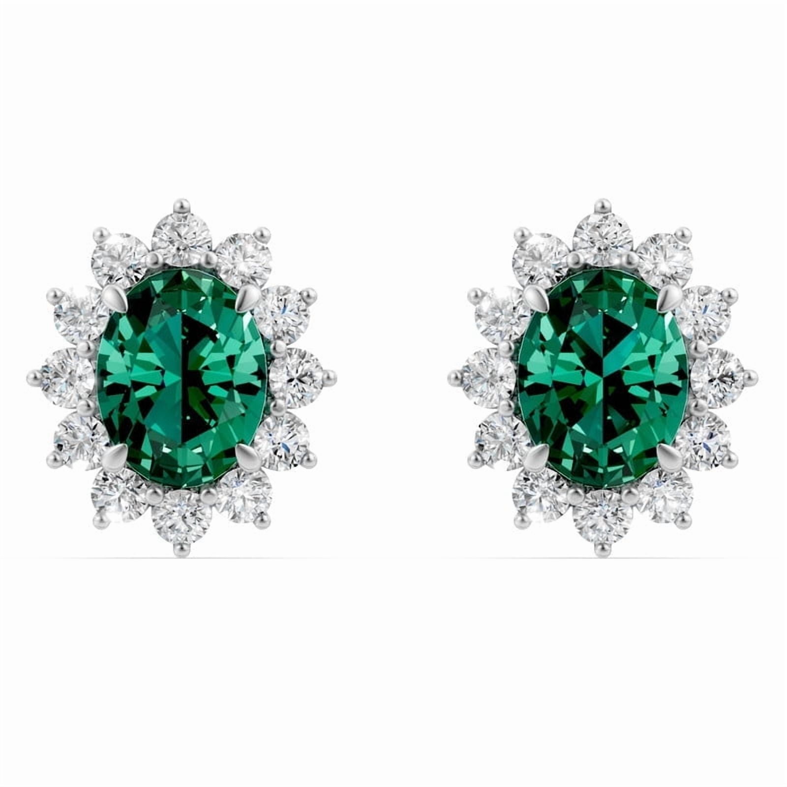 Created Emerald Stud Earrings with Moissanite for Women in 925 Sterling Silver 18K White Gold Plated