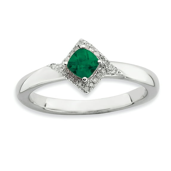 Created Emerald and Diamond Sterling Silver Polished Ring