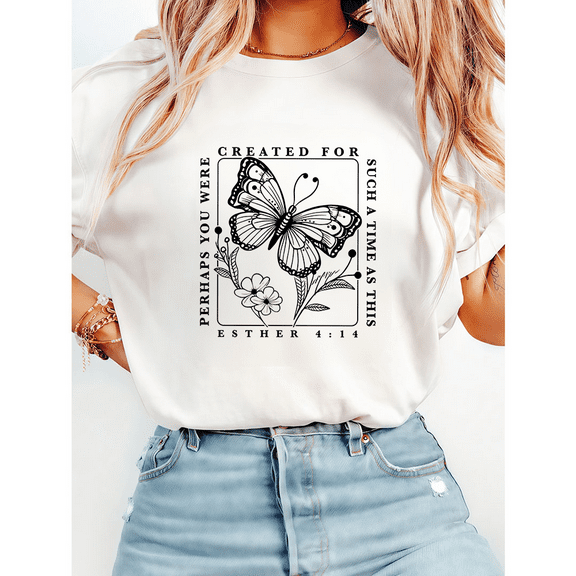 Created For Such A Time Lettering Print Esther T-shirts Bible Verse Courage Graphic Tee Classic Divine Purpose Clothing Casual Tops White,5XL