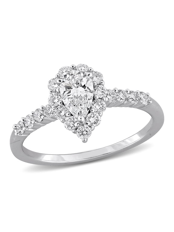 1ct TW Lab-Grown Diamond Pear Halo Engagement Ring, Sterling Silver