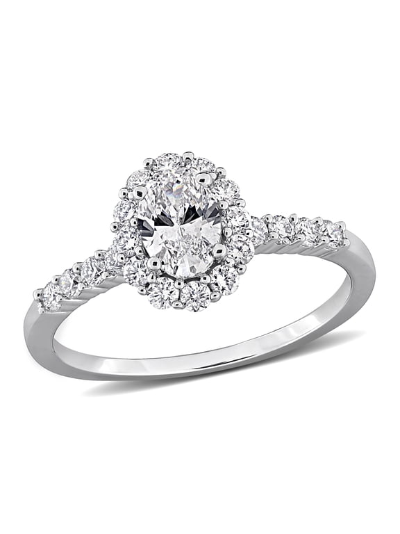 1ct TW Oval-Cut Lab-Grown Diamond Cluster Ring in Sterling Silver