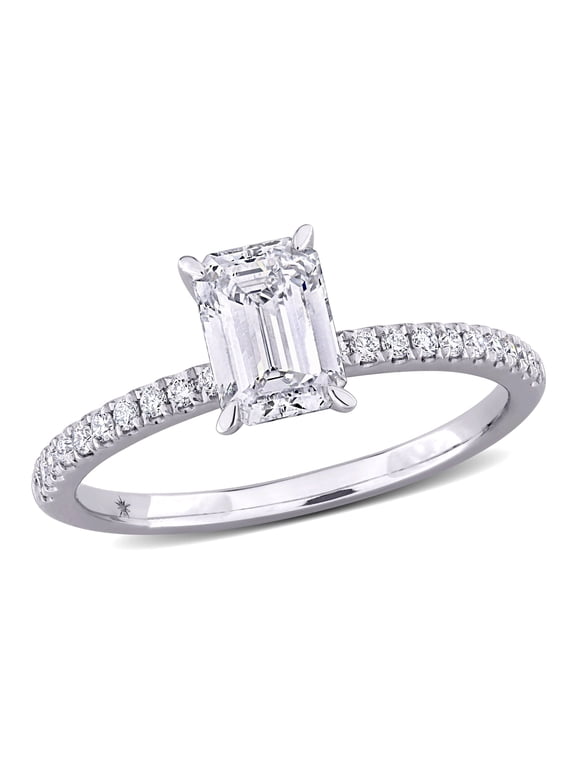 Women's 1 1/6ct TW Lab Grown Diamond 14k White Gold Emerald Engagement Ring