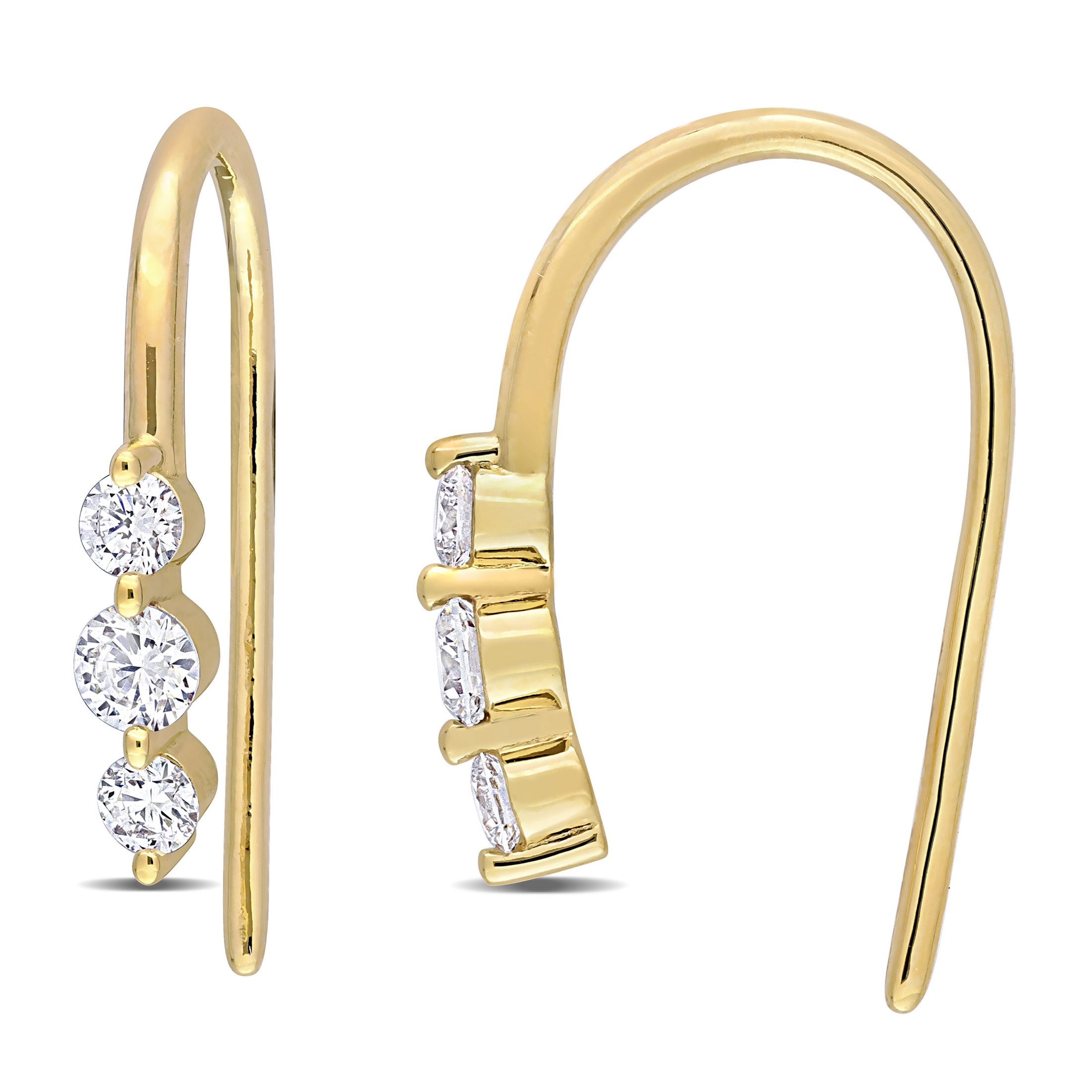CREATED FOREVER Women's 1/2 Carat T.G.W. Lab Created Diamond 18kt Yellow Gold Plated Sterling Silver 3-Stone Hook Earrings