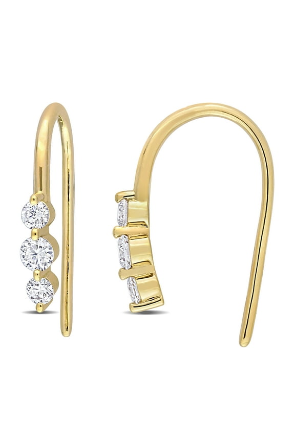 Women's 1/2 Carat T.G.W. Lab Created Diamond 18kt Yellow Gold Plated Sterling Silver 3-Stone Hook Earrings