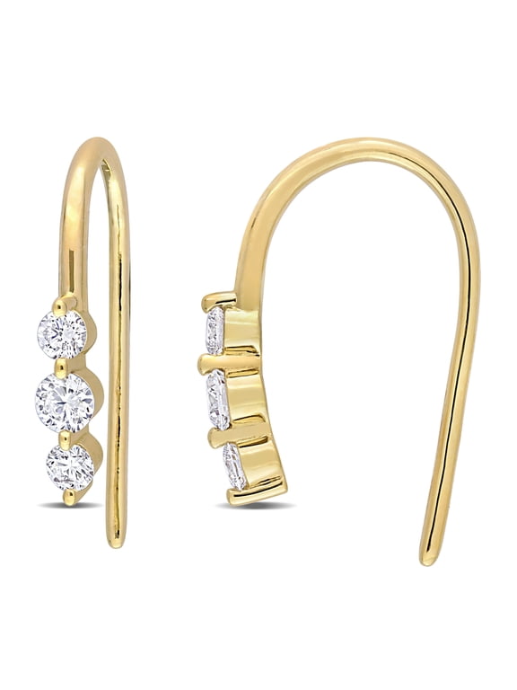 Women's 1/2 Carat T.G.W. Lab Created Diamond 18kt Yellow Gold Plated Sterling Silver 3-Stone Hook Earrings
