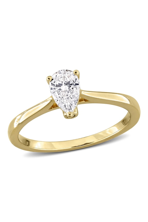 Women's 1/2 CT TW Lab-Grown Diamond Yellow Silver Solitaire Teardrop Engagement Ring
