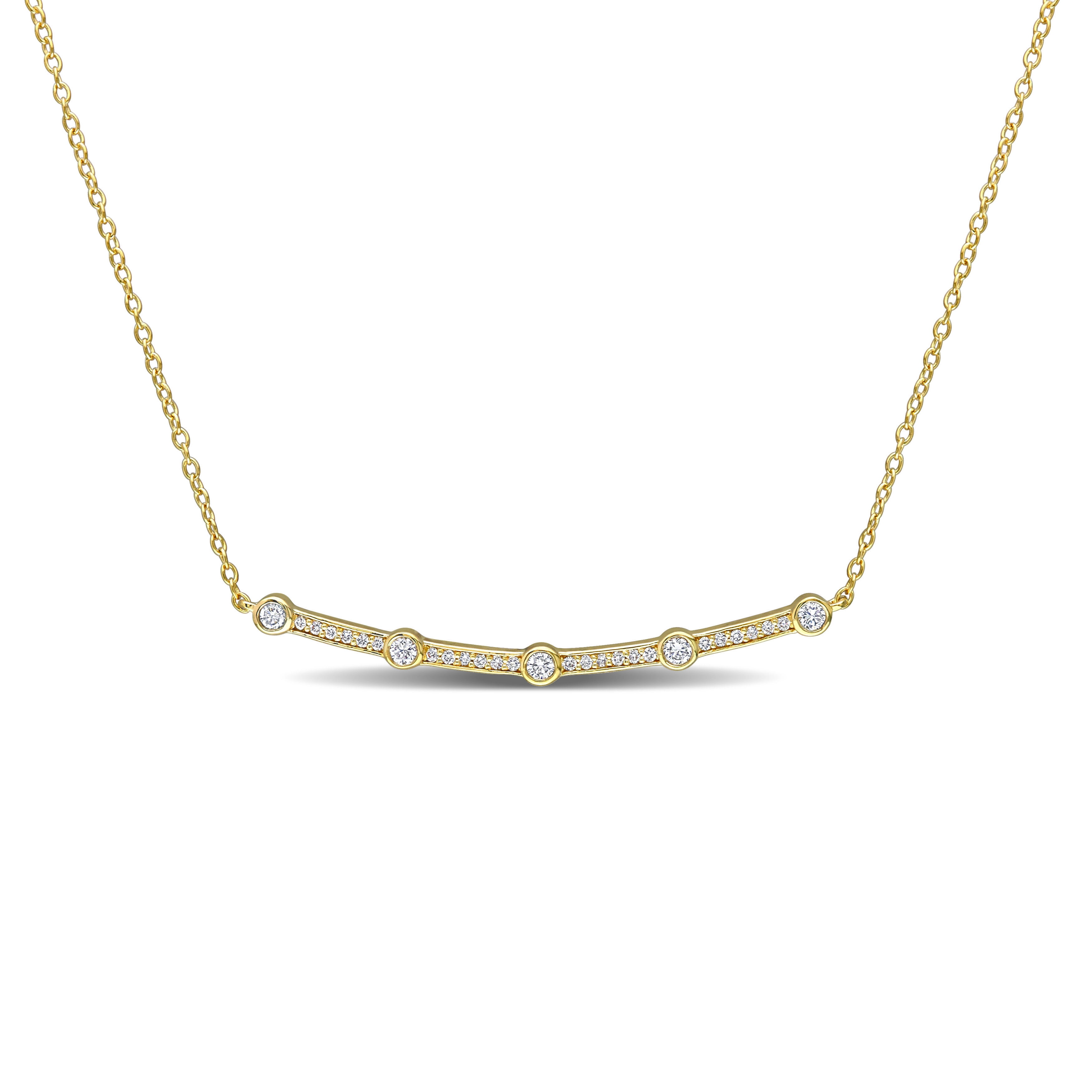 CREATED FOREVER Women's 1/3 Carat Lab Created Diamond 18kt Yellow Gold Plated Sterling Silver Bar Necklace