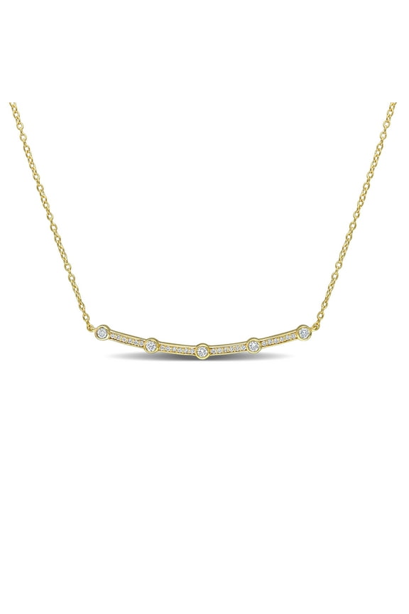 Women's 1/3 Carat Lab Created Diamond 18kt Yellow Gold Plated Sterling Silver Bar Necklace