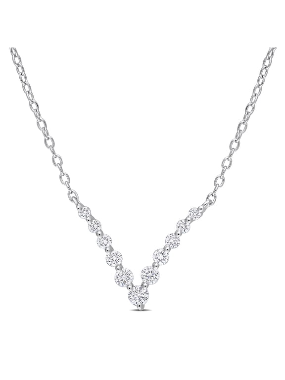 Women's 1/3 Carat T.G.W. Lab Created Diamond Platinum Plated Sterling Silver Chevron Necklace