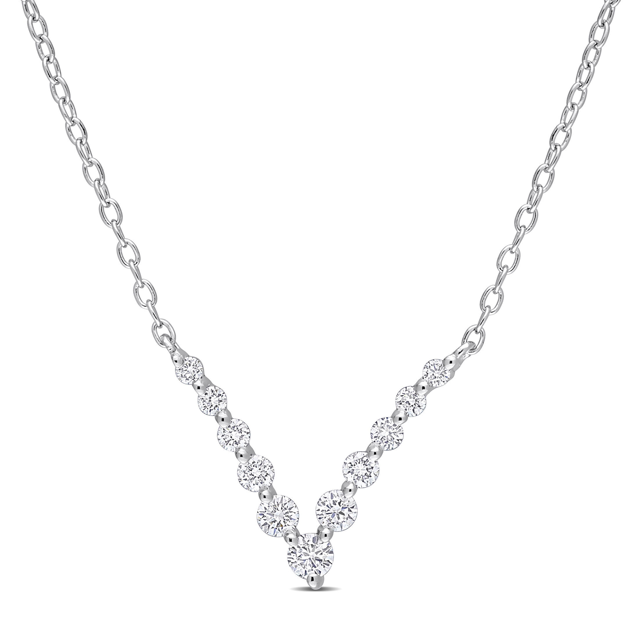 CREATED FOREVER Women's 1/3 Carat T.G.W. Lab Created Diamond Platinum Plated Sterling Silver Chevron Necklace