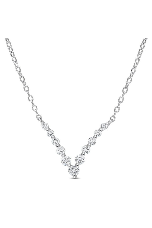 Women's 1/3 Carat T.G.W. Lab Created Diamond Platinum Plated Sterling Silver Chevron Necklace