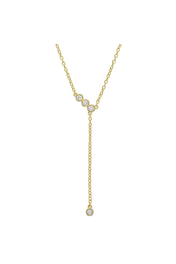 Women's 1/8 Carat T.G.W. Lab Created Diamond 18kt Yellow Gold Plated Sterling Silver Lariat Drop Necklace