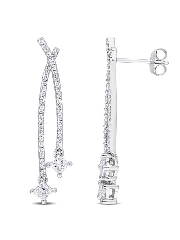 Women's 1CT T.W. Lab-Created Diamond 14kt White Gold Crossover Drop Earrings