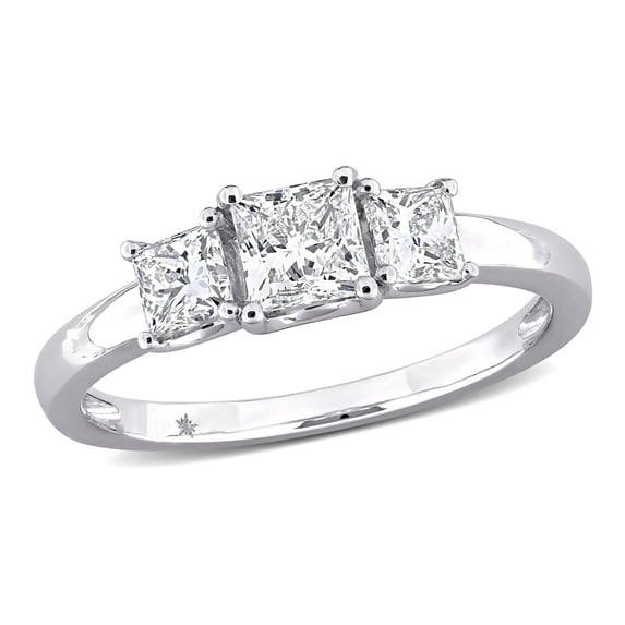 Created Forever Women's 1ct TW Lab Grown Diamond 14k White Gold 3-Stone Engagement Ring