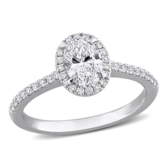 Created Forever Women's 1ct TW Lab Grown Diamond 14k White Gold Oval Halo Engagement Ring