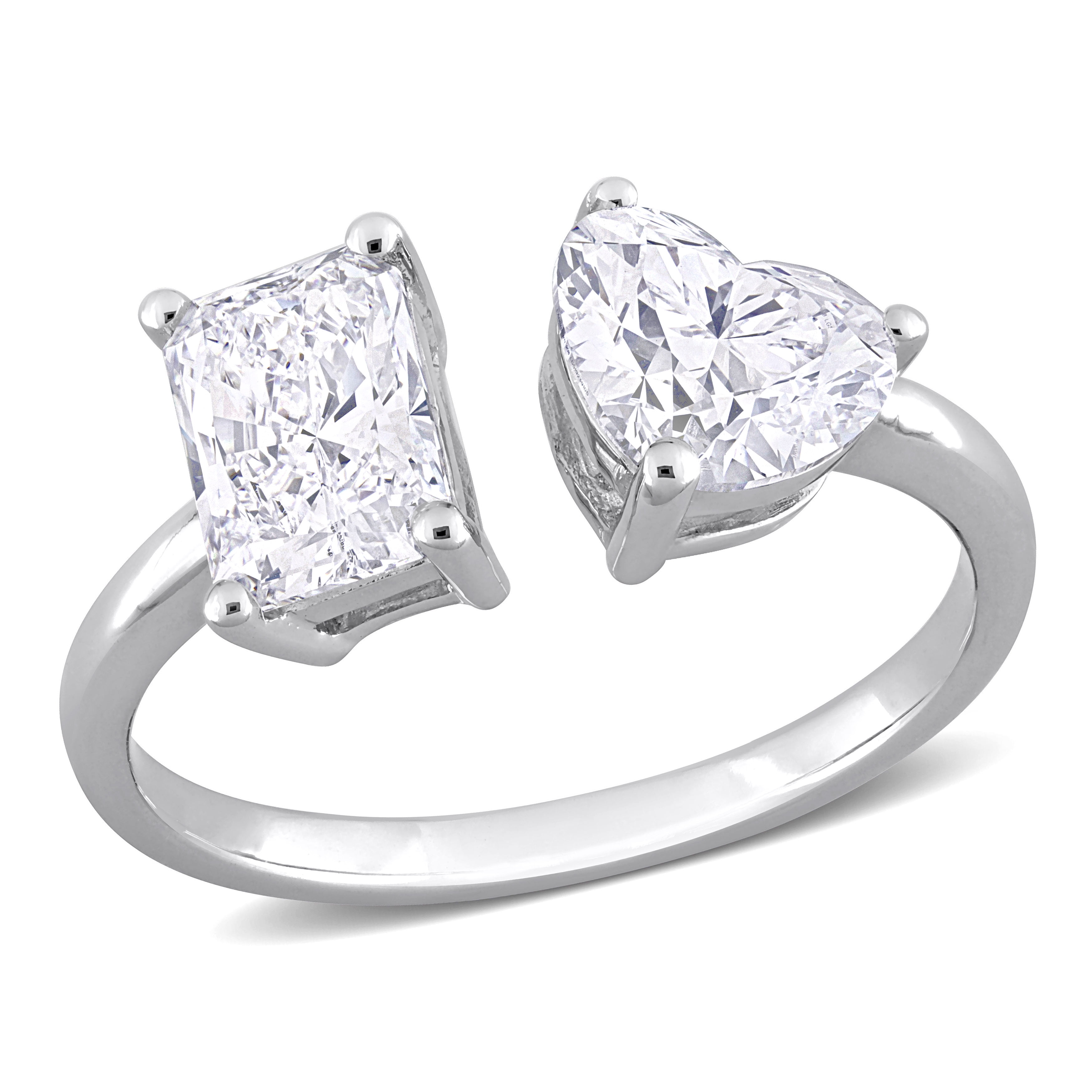 Created Forever Women's 2 CT T.W. Heart & Radiant Lab-Created Diamond 14kt White Gold 2-Stone Engagement Ring