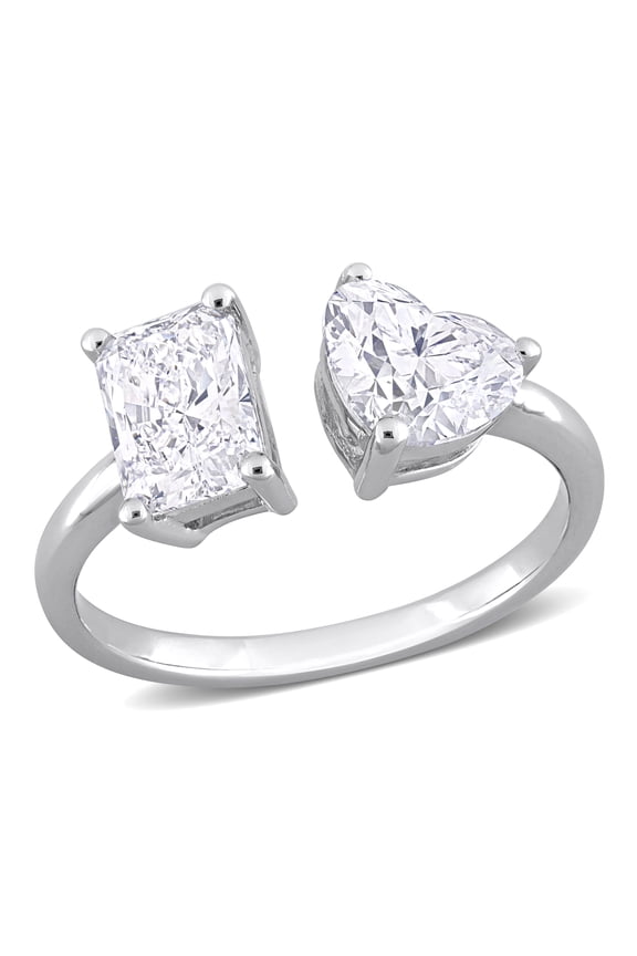 Women's 2 CT T.W. Heart & Radiant Lab-Created Diamond 14kt White Gold 2-Stone Engagement Ring