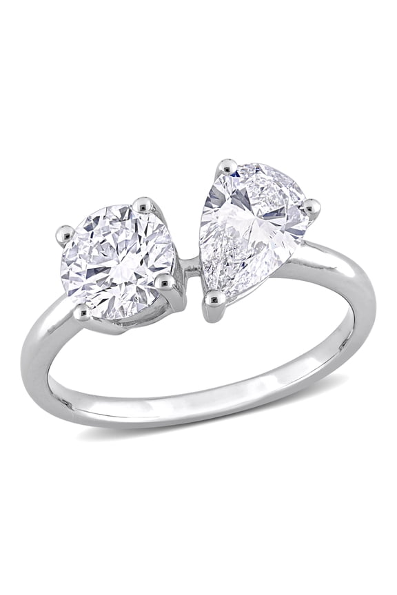 Women's 2 CT T.W. Pear & Round -cut Lab-Created Diamond 14kt White Gold Engagement Ring