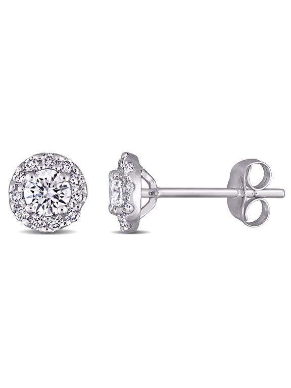 Women's 3/4 CT Lab Created Diamond 14K White Gold Halo Earrings (G-H, VS1-VS2)