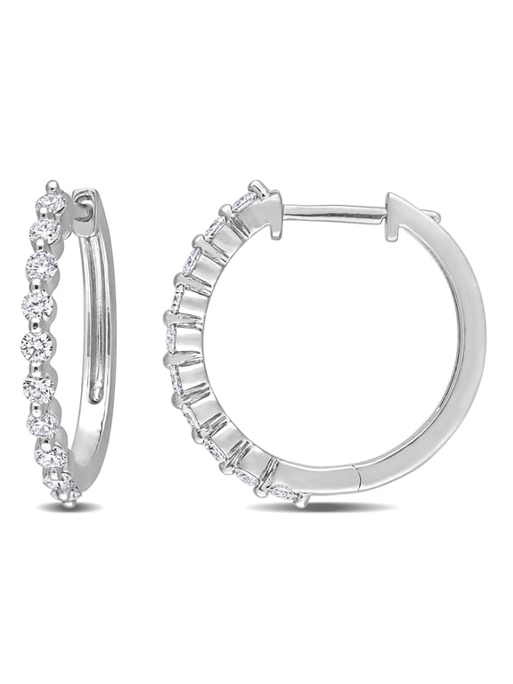 Women's 5/8 Carat T.G.W. Lab Created Diamond Platinum Plated Sterling Silver Half Embellished Hoop Earrings