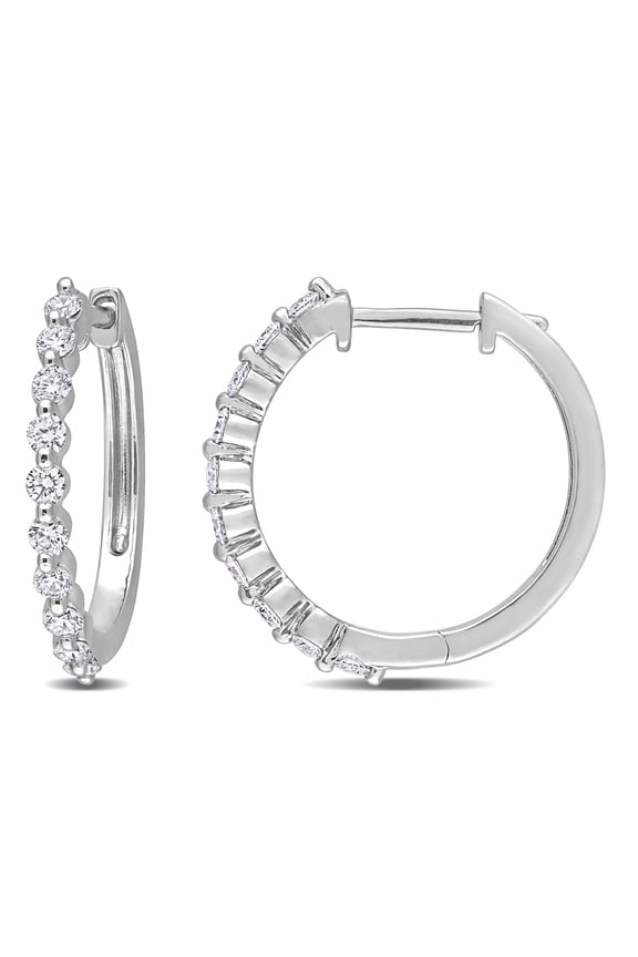 Women's 5/8 Carat T.G.W. Lab Created Diamond Platinum Plated Sterling Silver Half Embellished Hoop Earrings