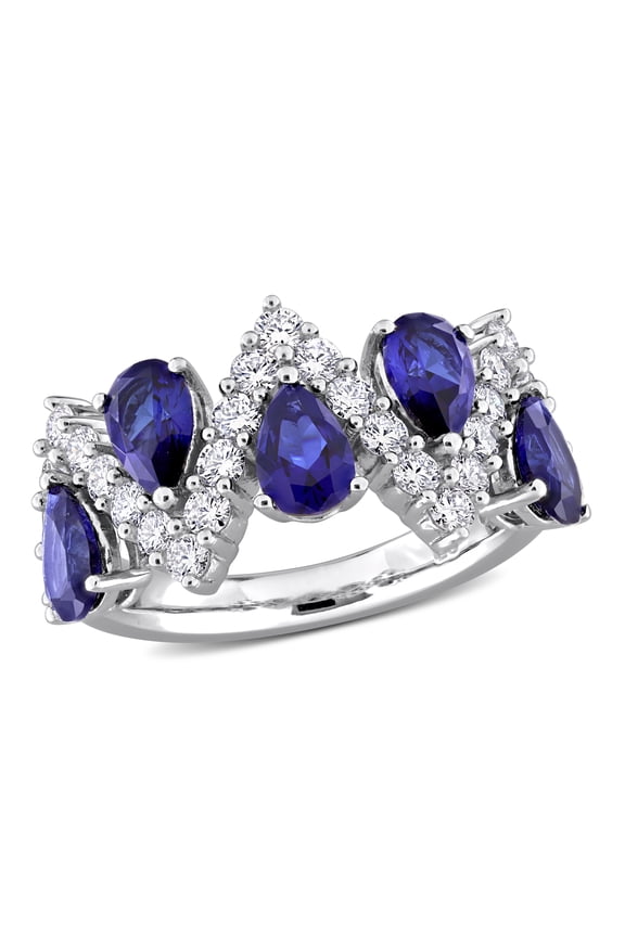 Women's Created Blue Sapphire and Lab Grown Diamond Semi-Eternity Ring