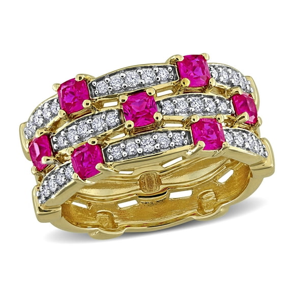 Created Forever Women's Created Ruby and Lab Grown Diamond Triple Row Ring