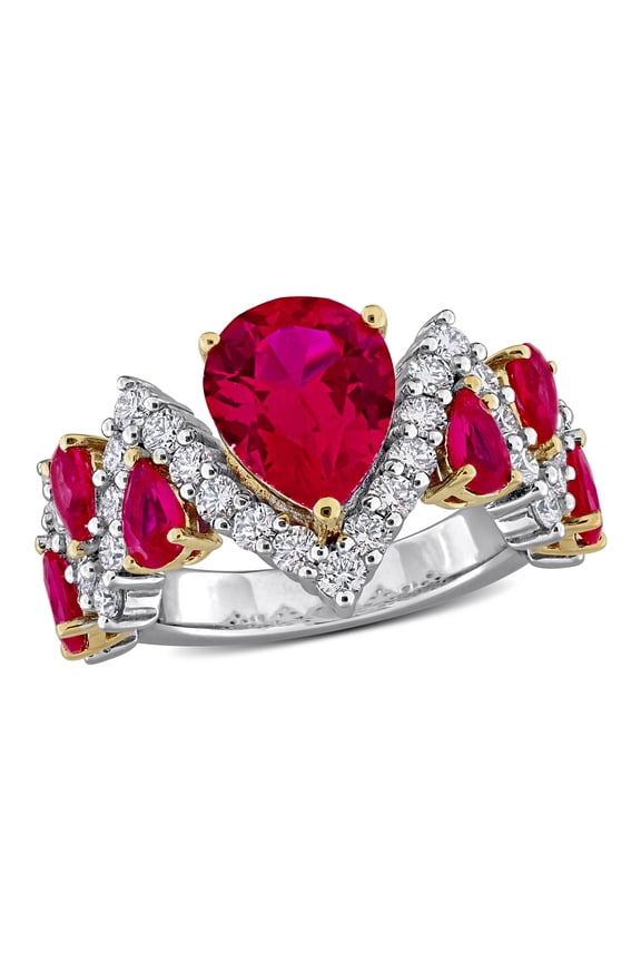 Women's Created Ruby and Lab Grown Diamond Two-Tone Silver Semi-Eternity Ring