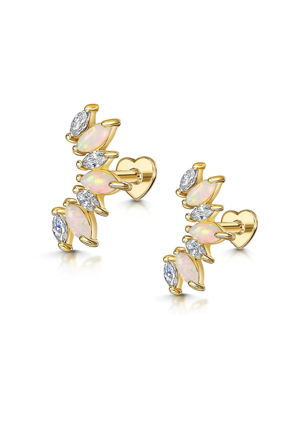 Created Opal Flat Back Earrings for Cartilage Helix Tragus Lobe 16 Gauge Gold over Sterling Silver Studs Set by Ginger Lyne