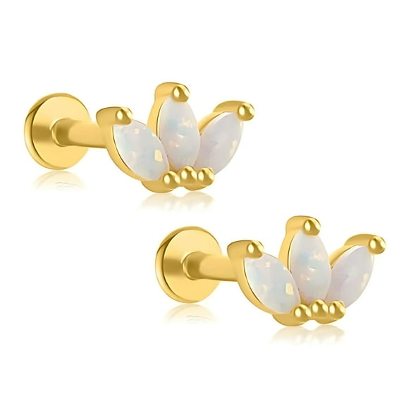 Created Opal Flat Back Earrings for Cartilage Helix Tragus Lobe Gold over Sterling Silver Studs Set by Ginger Lyne