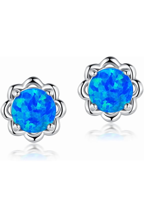 Created Opal Flower Stud Earrings for Women Hypoallergenic Jewelry Gifts