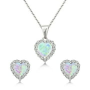 Created Opal Heart Earring and Pendent Jewelry Set in Sterling Silver