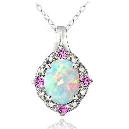 Created Opal and Pink Sapphire Diamond Accent Sterling Silver Oval ...