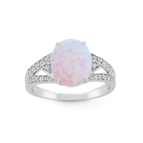 Created Opal and White Sapphire Oval Split Shank Ring