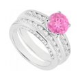 thumbnail image 1 of Created Pink Sapphire CZ Engagement Ring With Wedding Band Sets, 14K White Gold - 2 CT, 1 of 1