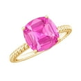 thumbnail image 1 of Rosec Jewels Created Pink Sapphire Solitaire Ring with Diamond for Women - 8 mm - AAAA Grade, 14K Yellow Gold, US 8.00, 1 of 9