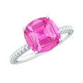 thumbnail image 1 of Rosec Jewels Created Pink Sapphire Solitaire Ring with Diamond for Women - 8 mm - AAAA Grade, 925 Sterling Silver, US 4.00, 1 of 9