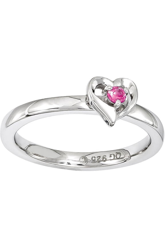 Created Pink Sapphire Sterling Silver Heart Ring