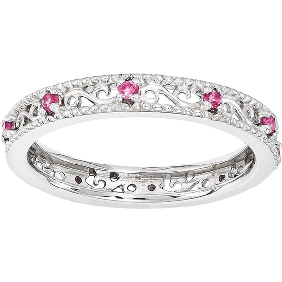 Created Pink Sapphire Sterling Silver Ring