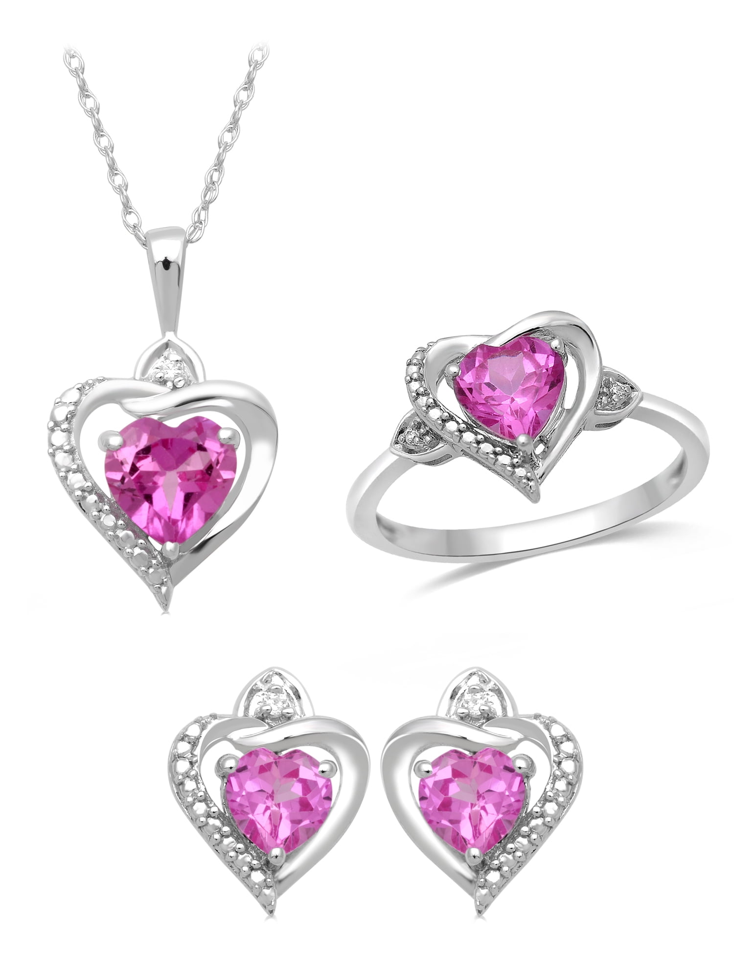 Jewelili 14K Rose Gold Plated Sterling Silver Heart Shape Created Pink Sapp  レディースアクセサリー