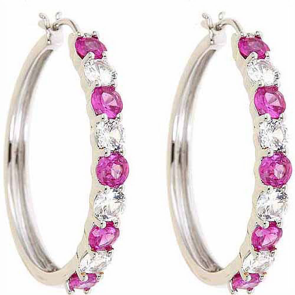 Created Pink sapphire and Created Pink sapphire Rhodium-Plated Earrings
