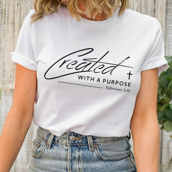 Created With a Purpose Shirt, Christian Gift, Inspirational Shirt, Religious Gifts, Faith Shirt, Christian T Shirt, Christian Tshirt (Colors:Heather Peach; Sizes:L;)